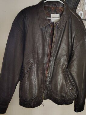 Men's Vintage 80s J.T. Beckett Leather Bomber Jacket Brown size Large